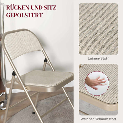 6-Piece Folding Chairs Set, Steel Frame, Linen Look, Beige
