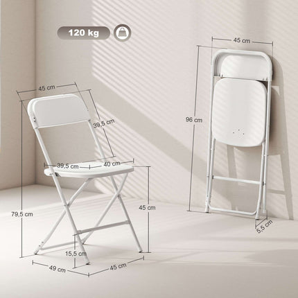 6-Piece Folding Chairs, White, Steel Frame, Drain Holes