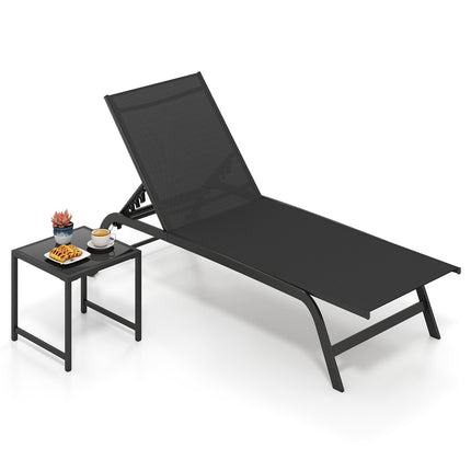 6-Position Outdoor Chaise Lounge Set with Wheels & Table