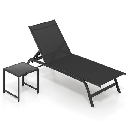 6-Position Outdoor Chaise Lounge Set with Wheels & Table
