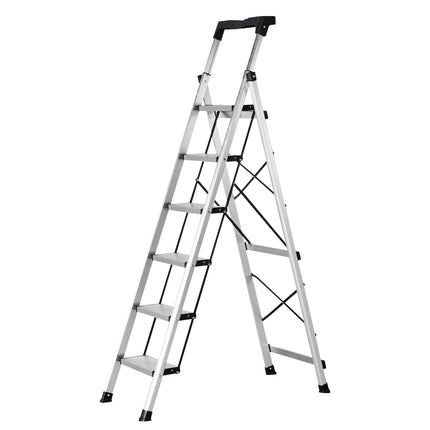 6-Step Folding Aluminum Ladder, 150 kg, Tool Tray