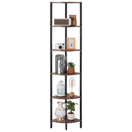 6-Tier Corner Shelf with LED Lights, Metal and Wood