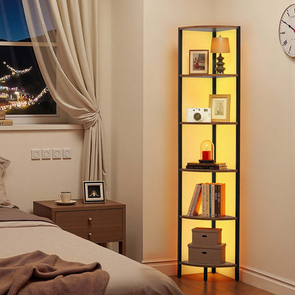 6-Tier Corner Shelf with LED Lights, Metal and Wood