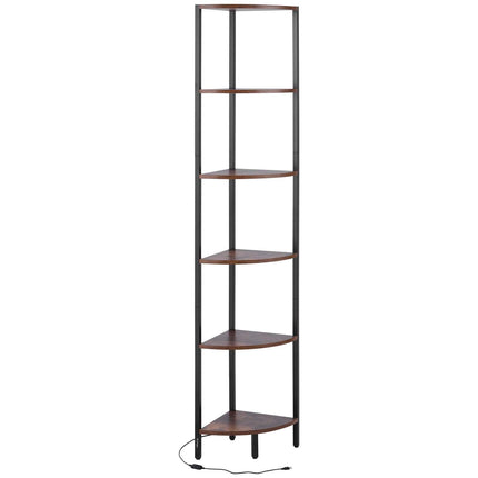 6-Tier Corner Shelf with LED Lights, Metal and Wood