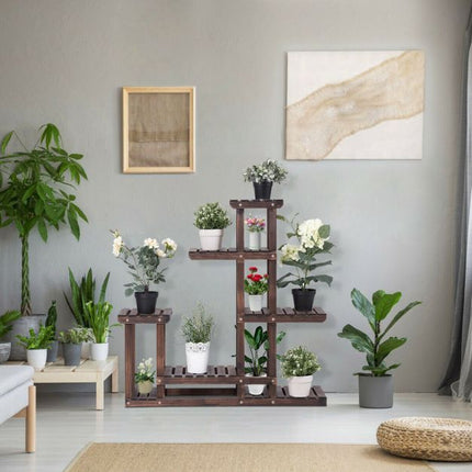 6-Tier Fir Wood Plant Stand Shelf, Indoor Outdoor