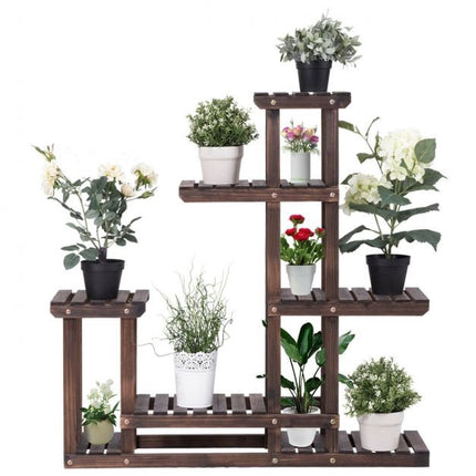 6-Tier Fir Wood Plant Stand Shelf, Indoor Outdoor