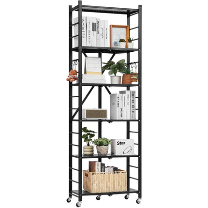 6-Tier Folding Metal Shelving Unit, 24 x 12 x 72 in, Wheels