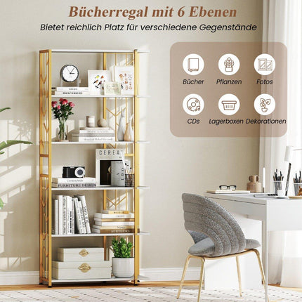 6-Tier Geometric Metal Bookshelf, 80x31x180 cm, White