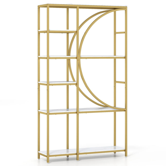 6-Tier Industrial Bookshelf with Open Shelves, Gold
