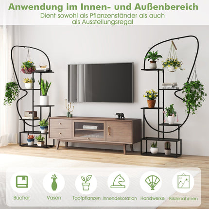 6-Tier Metal Butterfly Plant Stand with Hooks – Black