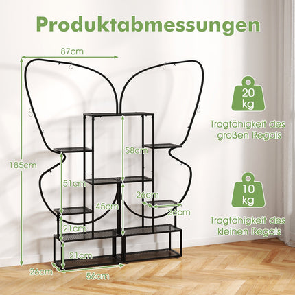 6-Tier Metal Butterfly Plant Stand with Hooks – Black