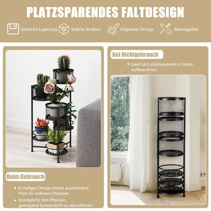 6 Tier Metal Plant Stand with Rotating Design Flower Stairs Flower Pot Holder Black