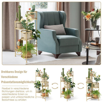 6 Tier Metal Plant Stand with Rotating Design Flower Stairs Flower Pot Holder Gold