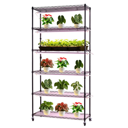 6-Tier Plant Stand with Grow Lights, 71 in, Timer, Wheels