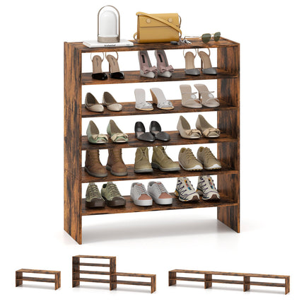 6-Tier Rustic Brown Shoe Rack with Anti-Tipping Device