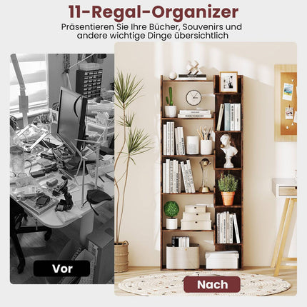 6-Tier Wooden Bookshelf with 11 Shelves, 163 cm