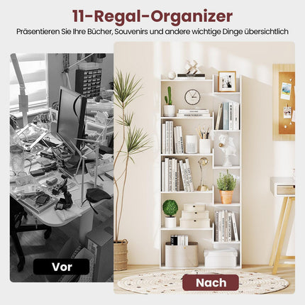 6-Tier Wooden Bookshelf with 11 Shelves, 163 cm, White