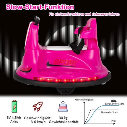 6V Children's Bumper Car 360 Degree Rotation with Music & Colorful LED Lights Pink