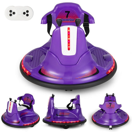 6V Children's Bumper Car 360 Degree Rotation with Music & Colorful LED Lights Purple