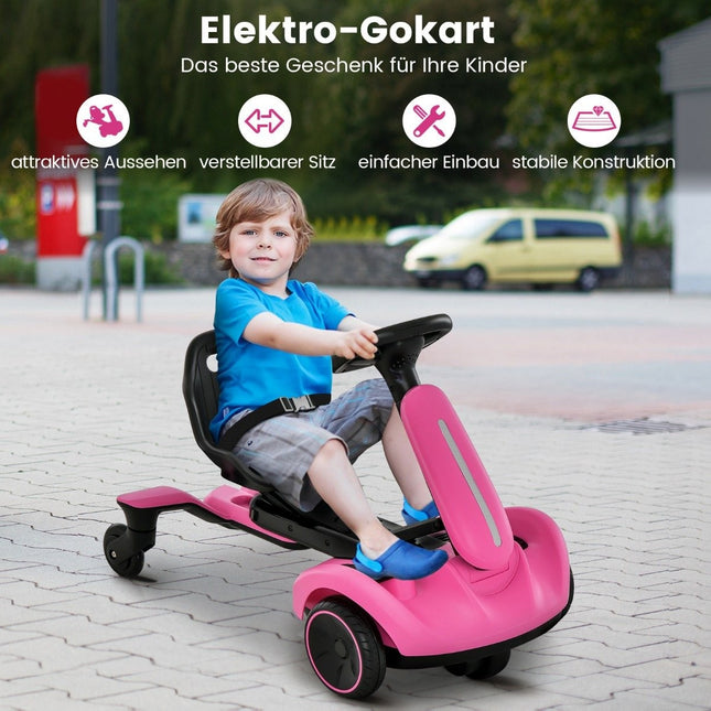 6V Gokart Electric Drift Car for Children Electric Gokart with 2-Way Adjustable Seat Pink