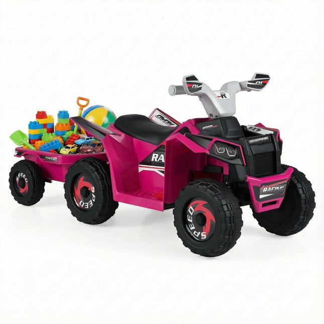 6V Kids Electric ATV with Trailer, Pink, Ages 3+