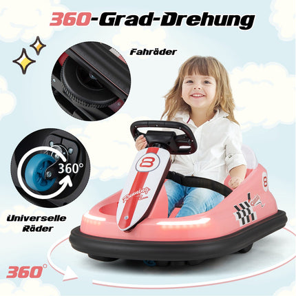 6V Kids Electric Bumper Car – 360 Spin, Music, Lights, Pink
