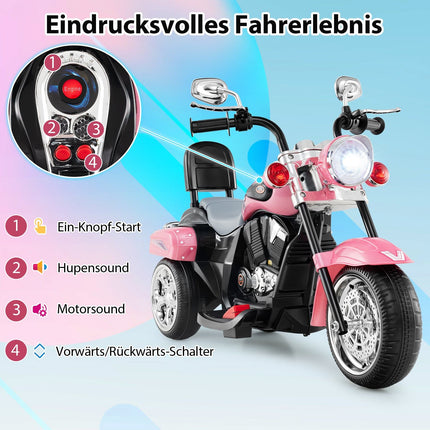 6V Kids Electric Motorcycle, Pink, Adjustable Lights & Sound