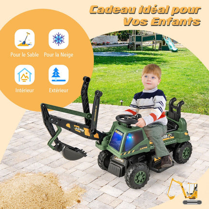 6V Kids Ride-On Digger, Rotating Seat, Music