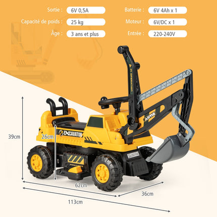 6V Kids Ride-On Digger, Rotating Seat, Music