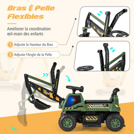 6V Kids Ride-On Excavator, Rotating Seat, Music
