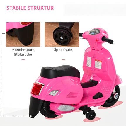 6V Pink Kids Electric Motorcycle with Training Wheels