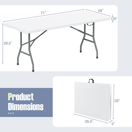 6 ft Folding Table, HDPE Top, 350 lbs Capacity, White