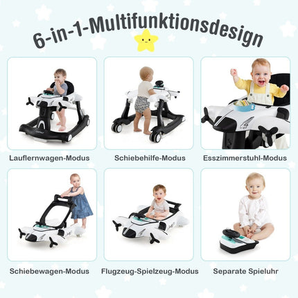 6-in-1 Adjustable Baby Walker with Tray & Music