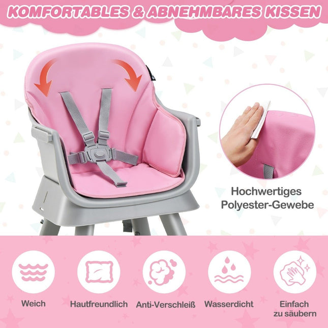 6-in-1 Baby High Chair High Chair & Dining Chair & Learning Table & Building Block Table 58 x 58 x 98 cm Pink