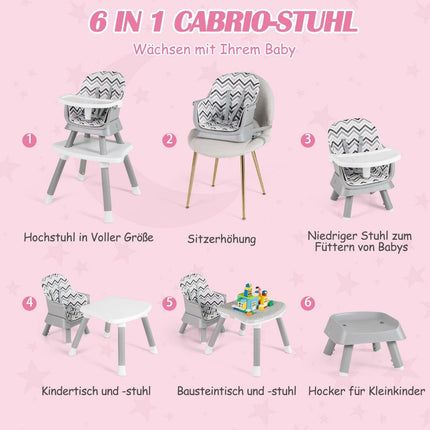 6-in-1 Baby High Chair High Chair &amp; Dining chair &amp; Learning table baby chair combination high chair gray and white