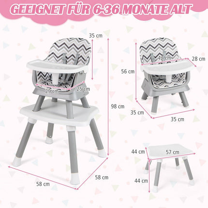 6-in-1 Baby High Chair High Chair &amp; Dining chair &amp; Learning table baby chair combination high chair gray and white
