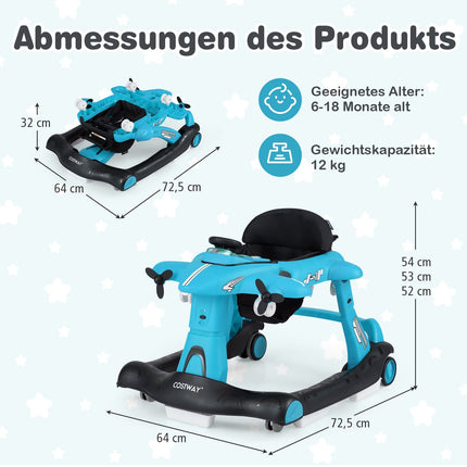 6-in-1 Baby Walker, Adjustable Height, Blue