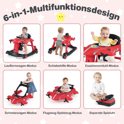 6-in-1 Baby Walker with Adjustable Height, Red