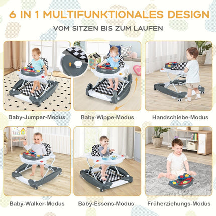 6-in-1 Baby Walker with Removable Playboard, Grey