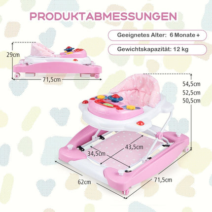 6-in-1 Baby Walker with Removable Playboard, Pink