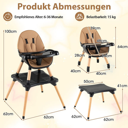 6-in-1 Convertible Baby High Chair with Double Tray