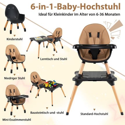 6-in-1 Convertible Baby High Chair with Double Tray