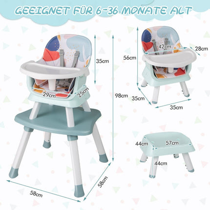 6-in-1 Convertible Baby High Chair with Safety Harness