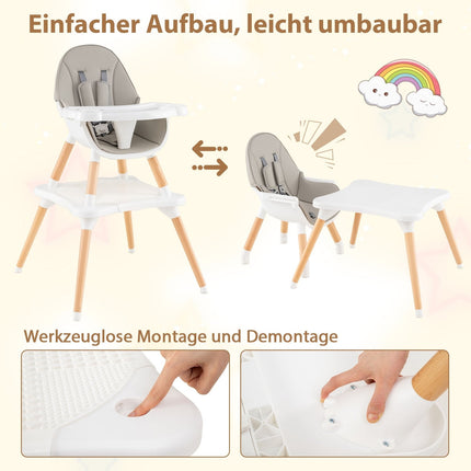 6-in-1 Convertible Baby High Chair with Tray, Grey
