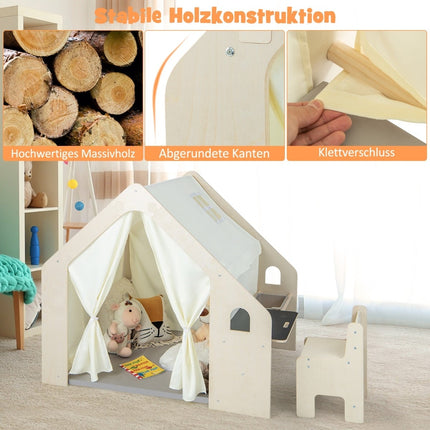 6-in-1 Kids Indoor Playhouse with Table & Chair Set