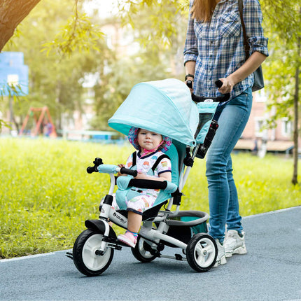 6-in-1 tricycle for children, pushbar and sunshade, green