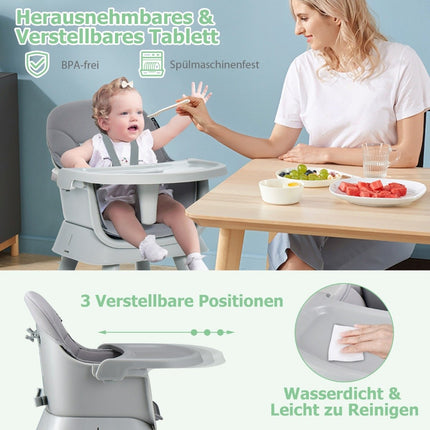 6-in-1 baby high chair high chair & dining chair & learning table & building block table & children's seating group grey