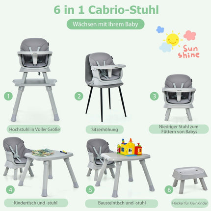 6-in-1 baby high chair high chair & dining chair & learning table & building block table & children's seating group grey