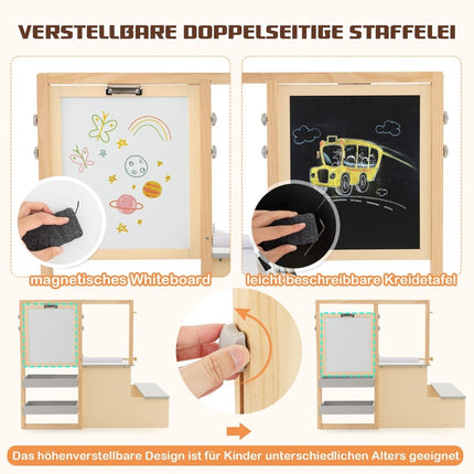 6 in 1 children's easel set with double-sided chalkboard & whiteboard & paper roll gray