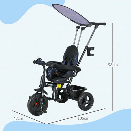 6-in-1 Kids' Tricycle with Push Bar & Canopy, Dark Blue